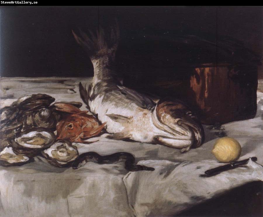 Edouard Manet Style life with carp and oysters